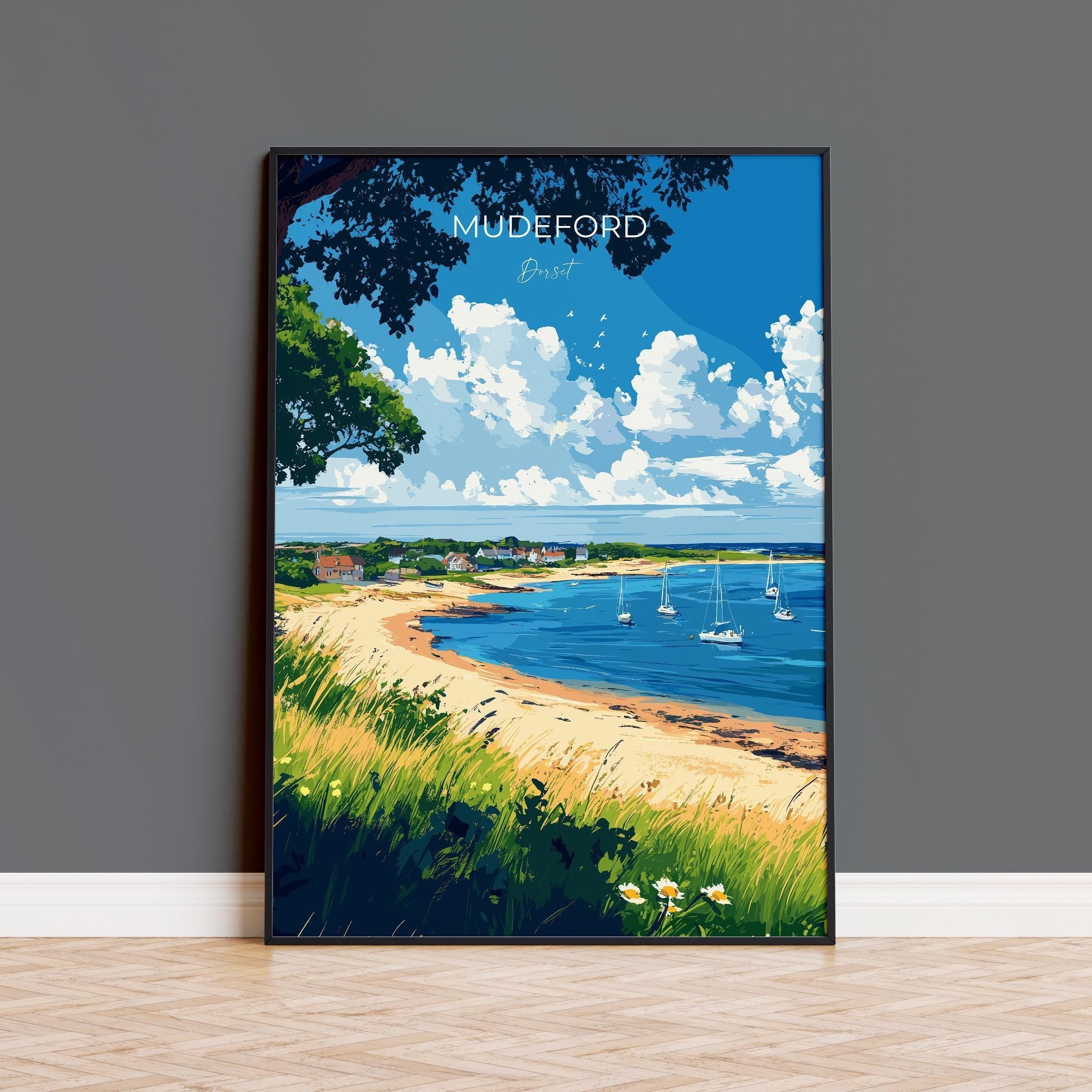 Mudeford Travel Poster, Travel Print of Mudeford, England, Mudeford Beach Christchurch, Dorset Coast Art, Dorset Gift, Wall Art Print NQ Media Designs