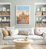 Rome St Peters Basilica Travel Print, Vatican Skyline Wall Art, Tiber River View Poster, Historic Cityscape Illustration, Italy Decor