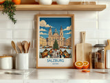 Salzburg Christmas Market Print, Austria Winter Wall Art with Border, Salzburg Cathedral Poster, Austrian Travel Print, Salzburg Gift
