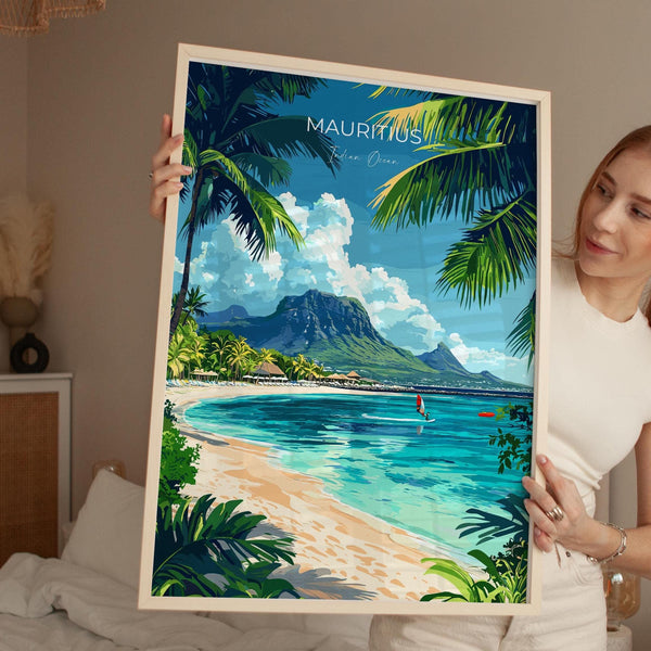 Mauritius Travel Poster, Travel Print of Mauritius, Indian Ocean Island Art, Mauritius Wall Art Gift,