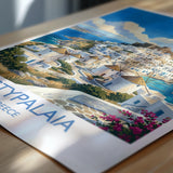 Astypalaia Greece Print, Chora Windmills Wall Art with Border, Greek Island Poster, Dodecanese Travel Print, Astypalaia Gift Print