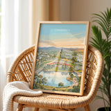 Canberra Australia Travel Poster, Parliament House Wall Art, Australian Capital City Print, Lake Burley Griffin Illustration, Australia Art