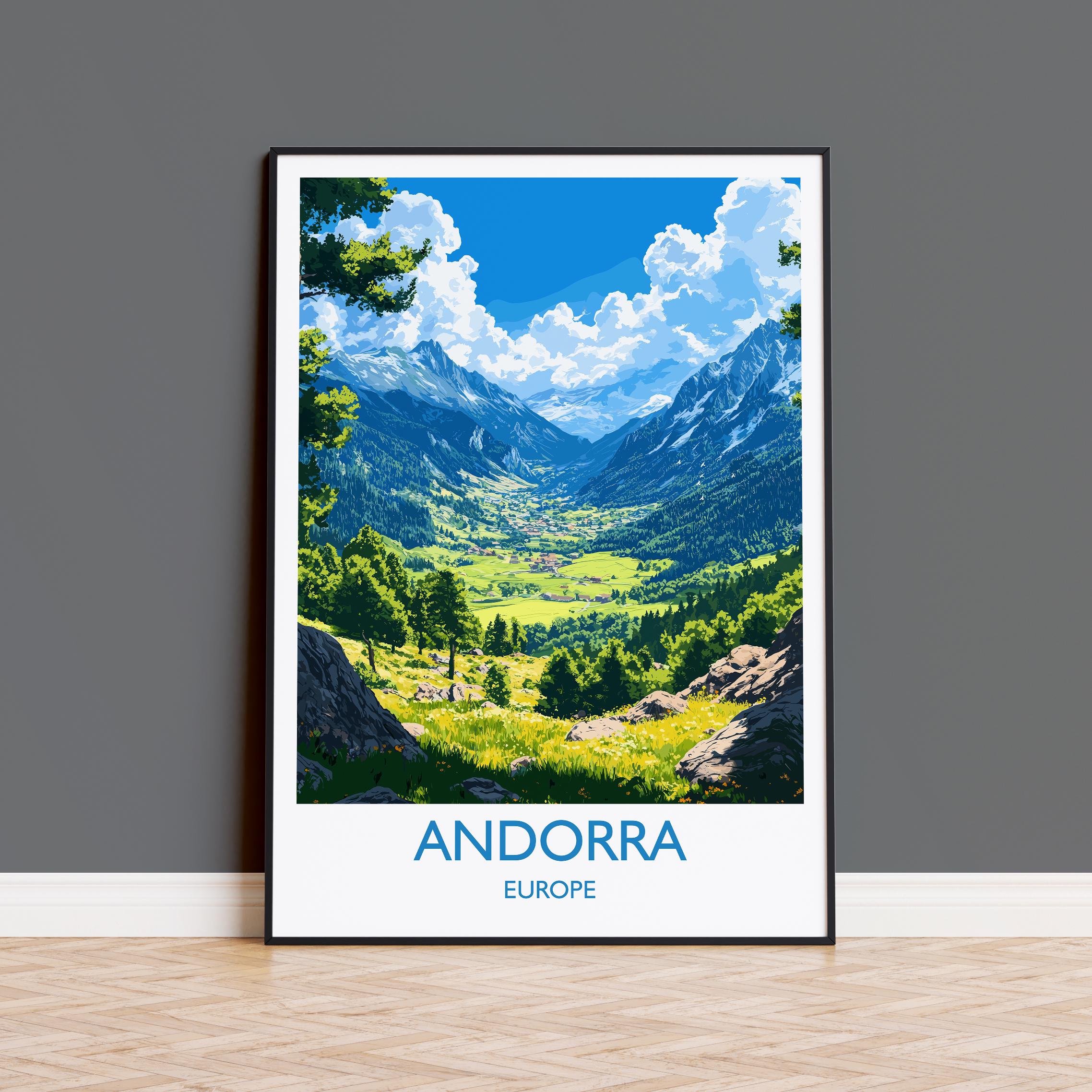 Andorra Travel Poster, Travel Print of Andorra, Europe, Andorra Wall Art Gift, Pyrenees Mountains Wall Decor Gift NQ Media Designs