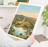 Canberra Australia Travel Poster, Parliament House Wall Art, Australian Capital City Print, Lake Burley Griffin Illustration, Australia Art