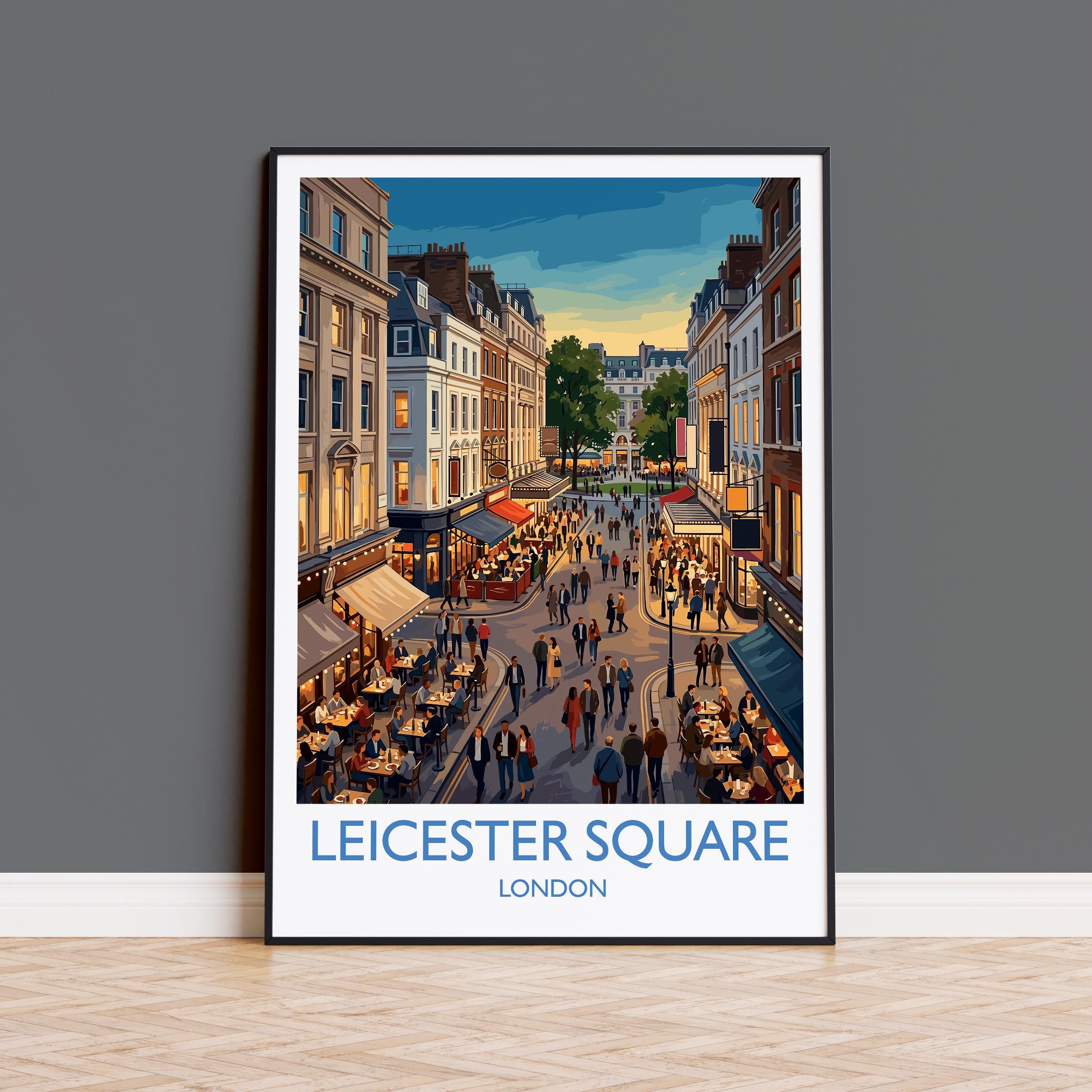 Leicester Square London Travel Poster, West End Theatre District Wall Art, London City Print, Vintage Style UK Decor