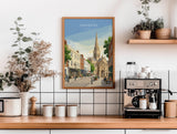 Chichester Cathedral Travel Print, Chichester High Street Clock Tower Wall Art, West Sussex City Poster, Historic England, Vintage Style UK