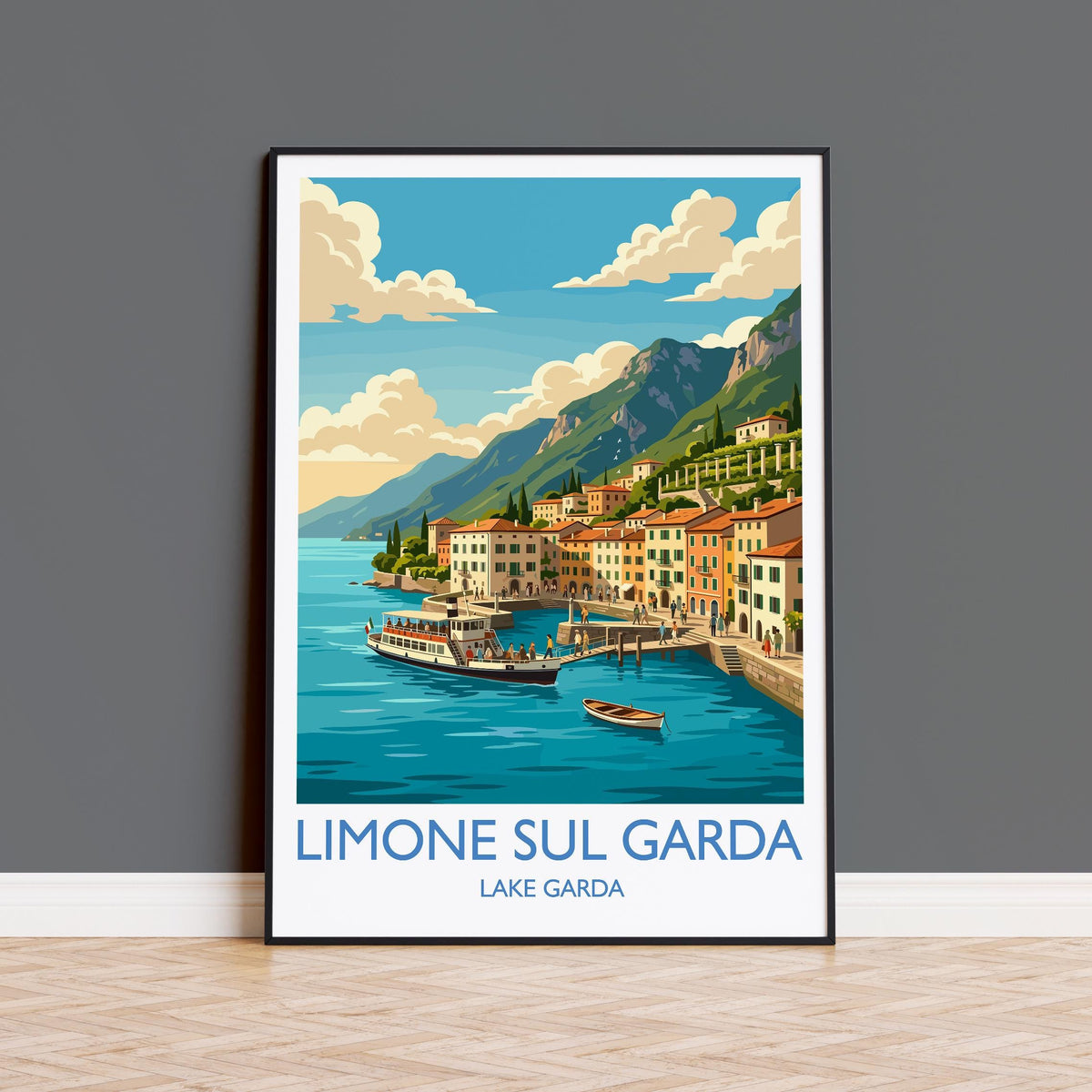 Limone sul Garda Print, Lake Garda Wall Art with Border, Italian Lakes Poster, Lemon House Art, Italy Travel Print