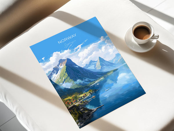 Norway Travel Poster, Travel Print of Fjords, Norway Poster, Scandinavia Art Gift, Norway Art Lovers Travel Gift
