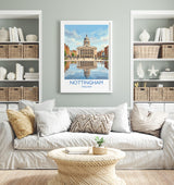 Nottingham Travel Poster, Exchange Building Wall Art, Old Market Square Print, Nottingham City Illustration, UK City Decor, Nottingham Gift