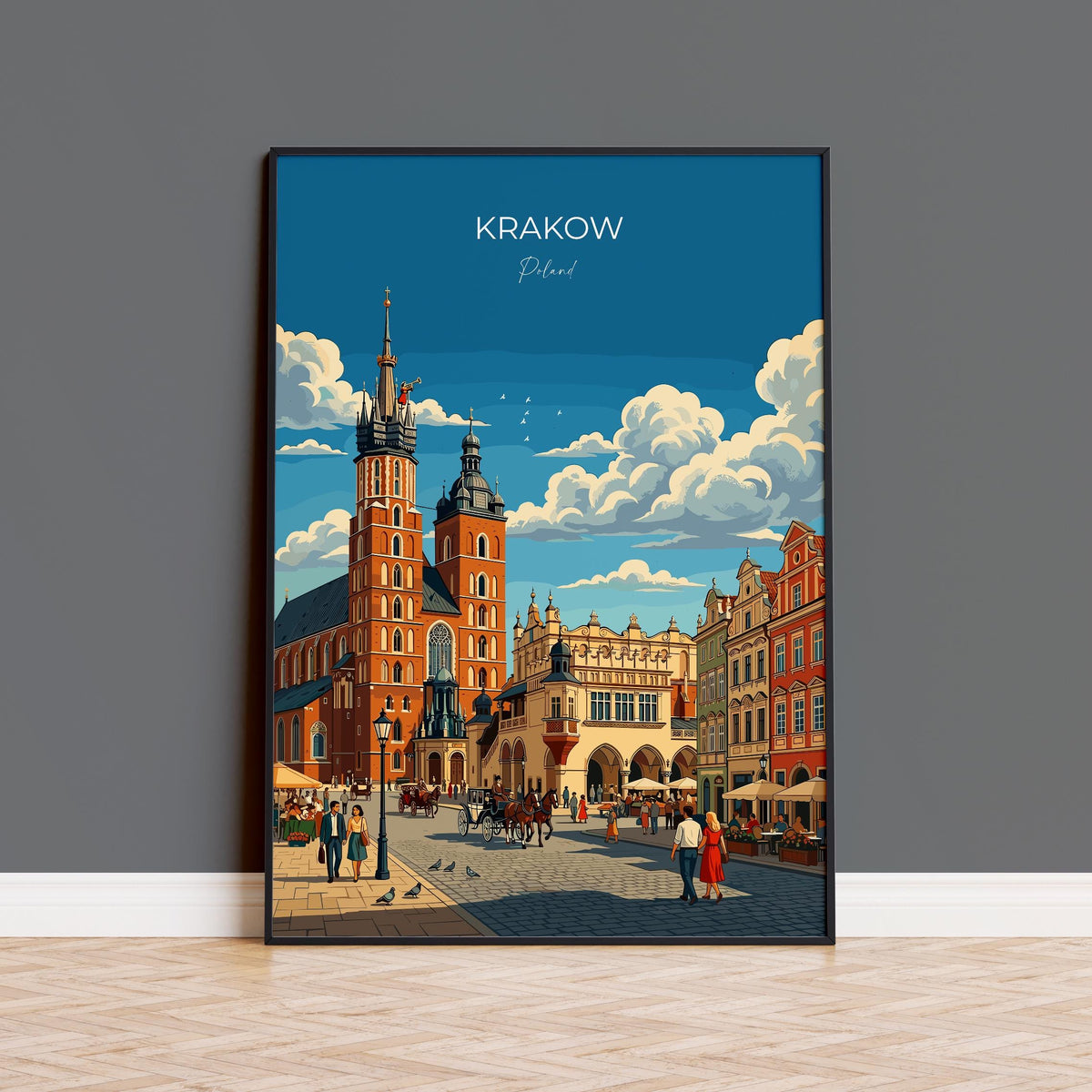 Krakow Poland Poster, St Mary’s Basilica Wall Art, Main Market Square Print, Polish Travel Poster, Krakow Gift