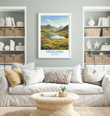 Scottish Highlands Travel Poster, Scotland Landscape Wall Art, Mountain & Loch Print, Dramatic Nature Illustration, UK Decor, Scotland Gift
