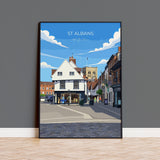 St Albans Travel Print Wall Art, Travel Poster of St Albans, Hertfordshire, England, English Cathedral City Gift NQ Media Designs