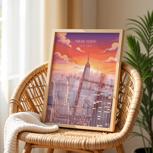 New York City Art Print, Manhattan Skyline Sunset Art Gift, Empire State Building Poster