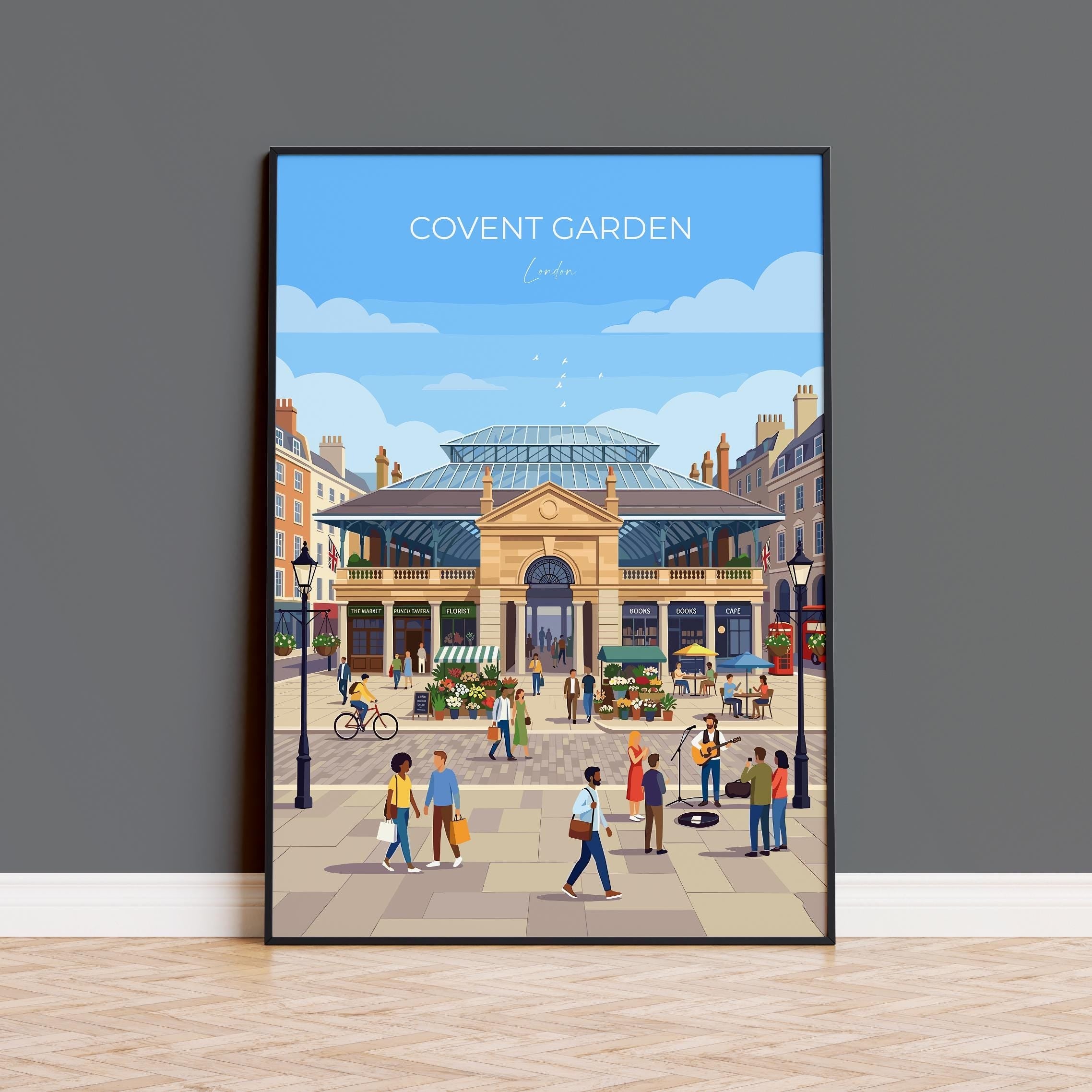 Covent Garden London Travel Print, London Wall Art Poster, Iconic Market Illustration, Vintage Style UK City Decor, Theatre District Gift NQ Media Designs