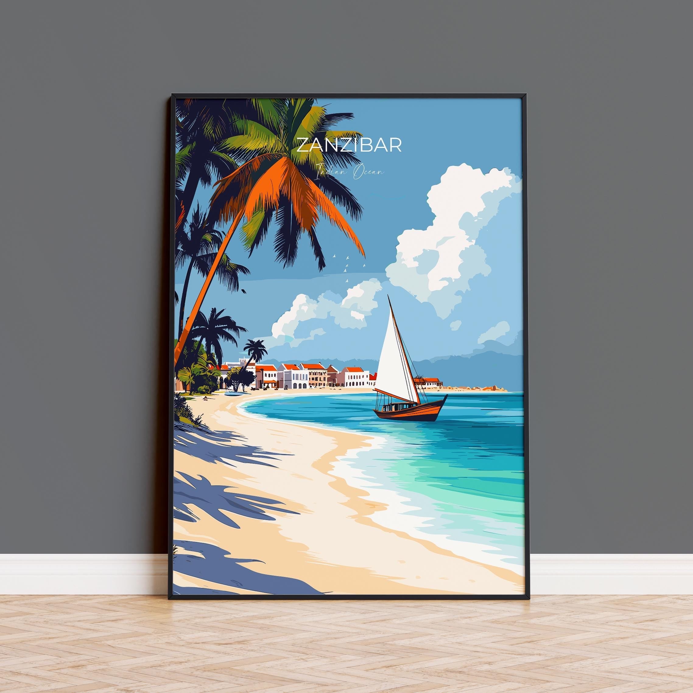 Zanzibar Travel Poster, Travel Print of Zanzibar, Indian Ocean Island Art, Zanzibar Wall Art Gift, NQ Media Designs