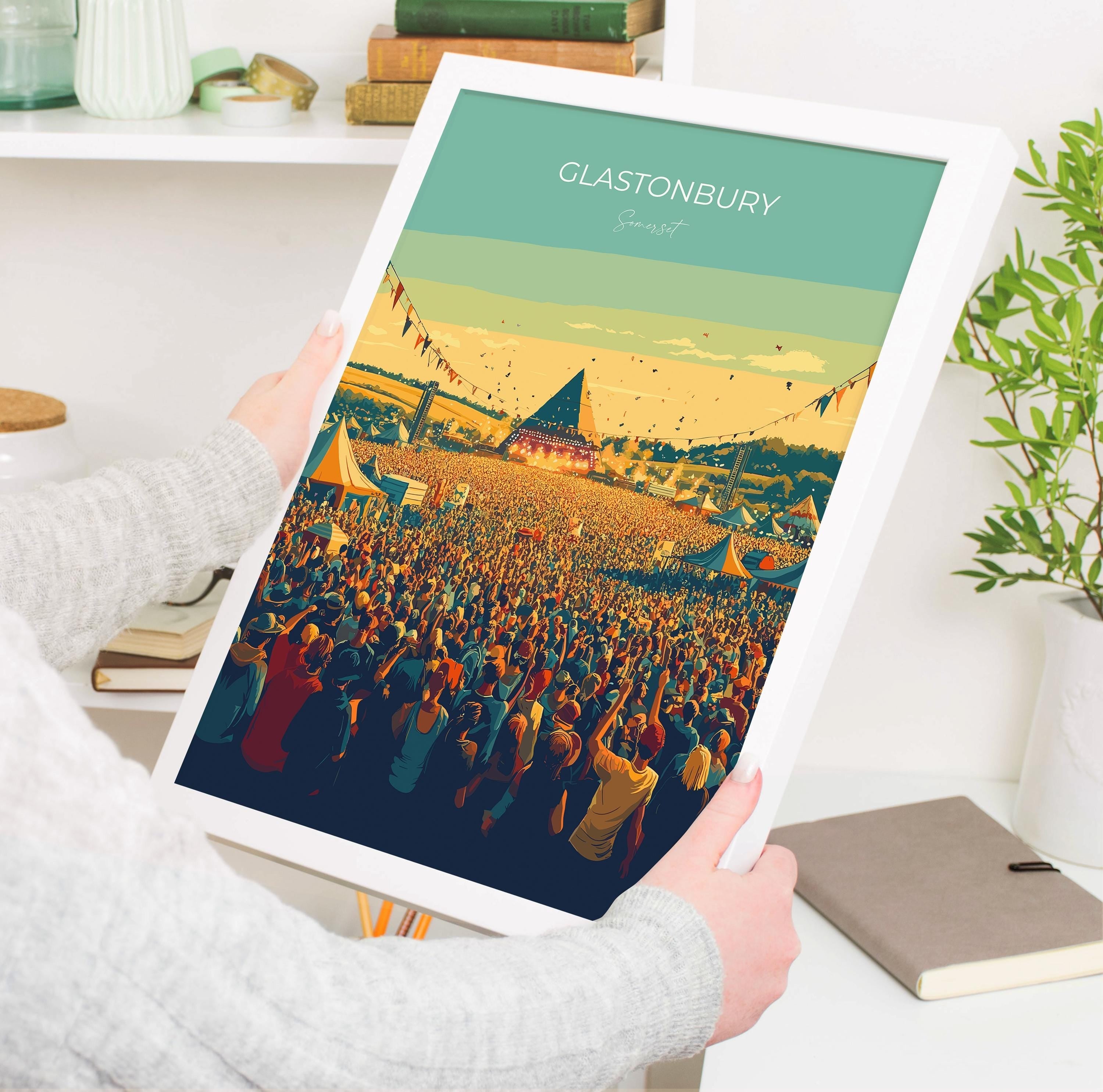 Glastonbury Travel Poster, Travel Print of Glastonbury, Somerset, England, Glastonbury Art, Festival Art Gift, Somerset Wall Art Print NQ Media Designs
