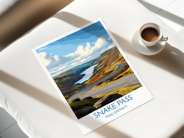 Snakes Pass Peak District Travel Print Wall Art, Travel Poster of Peak District Art Lovers Gift, English Countryside