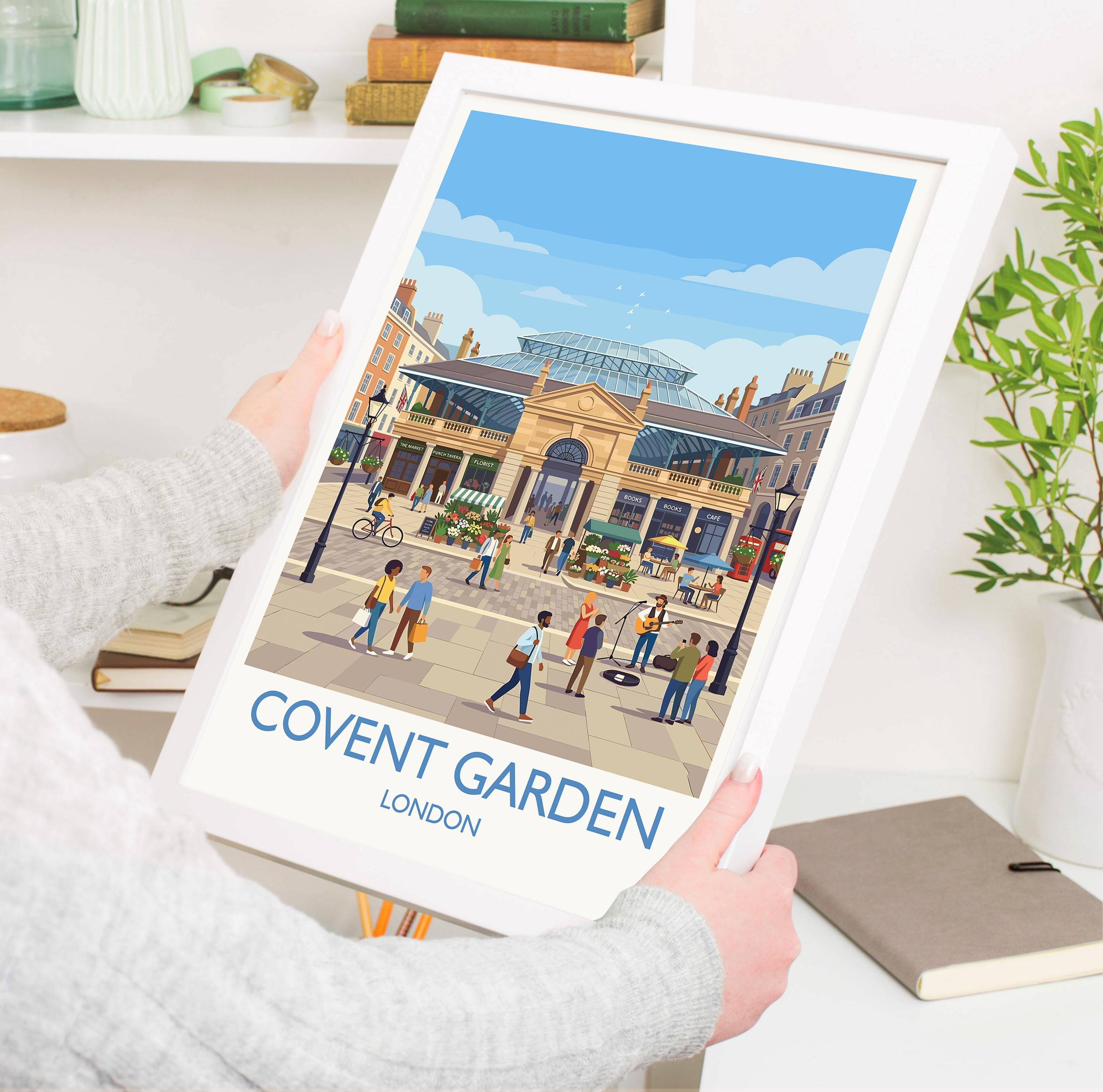 Covent Garden London Travel Poster, London Wall Art Print, Iconic Market Illustration, Vintage Style UK City Decor, Theatre District Gift NQ Media Designs