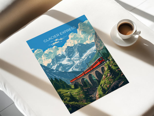 Glacier Express Train Wall Art Travel Poster, Travel Print of Glacier Express, Ski Poster, Switzerland Alps Art Travel Lovers Gift