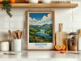 Grasmere Print, Lake District Wall Art with Border, Cumbria Poster, England Travel Print, Grasmere Gift Print