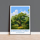 Sherwood Forest Travel Poster Wall Art, Travel Print of Sherwood Forest, Major Oak, Nottinghamshire, England Countryside Art Lovers Gift NQ Media Designs