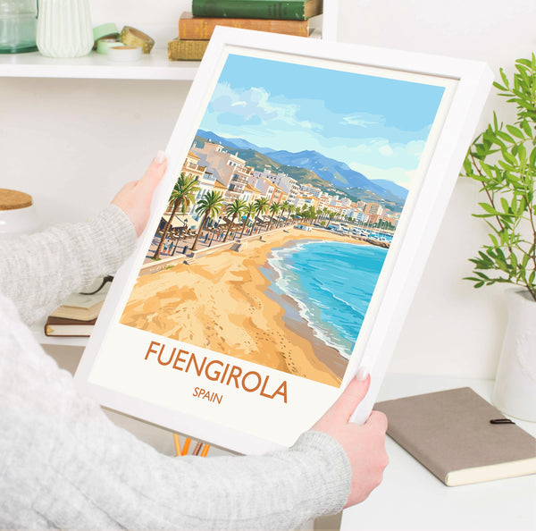 Fuengirola Spain Travel Poster, Costa del Sol Beach Wall Art, Seaside Promenade Print, Spanish Coastal Illustration, Holiday Decor