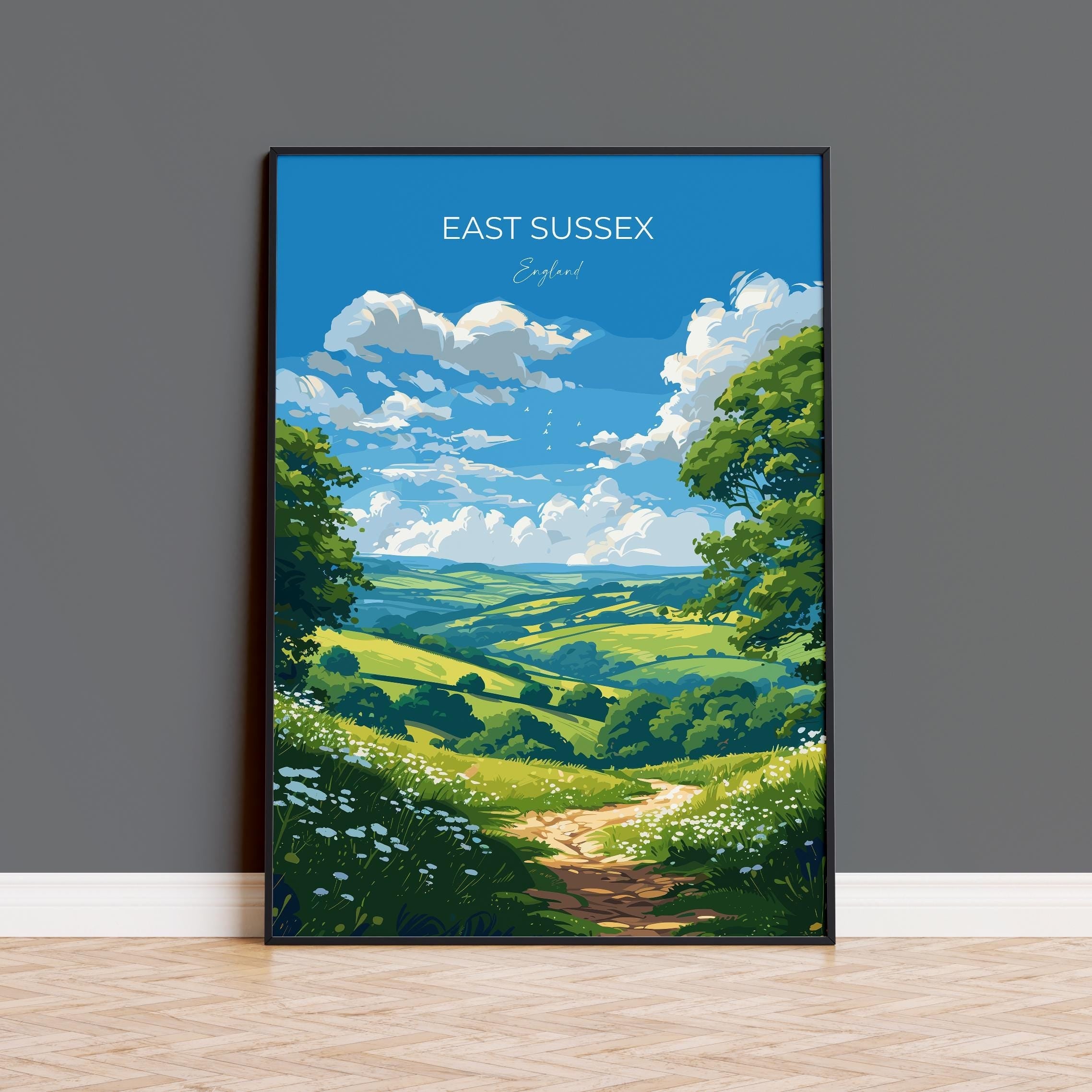 East Sussex Travel Print Wall Art, East Sussex Travel Poster, English Countryside Art Gift, Wall Art Print NQ Media Designs