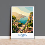 Ravello Italy Travel Poster, Amalfi Coast Wall Art, Mediterranean Cliffside Village Print, Scenic Coastal Illustration, Vintage Style Decor