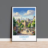Cardiff Wales Travel Poster, Cardiff City Wall Art, Cardiff Castle Print, Welsh Capital Illustration, Vintage Style UK City, Wales Gift NQ Media Designs