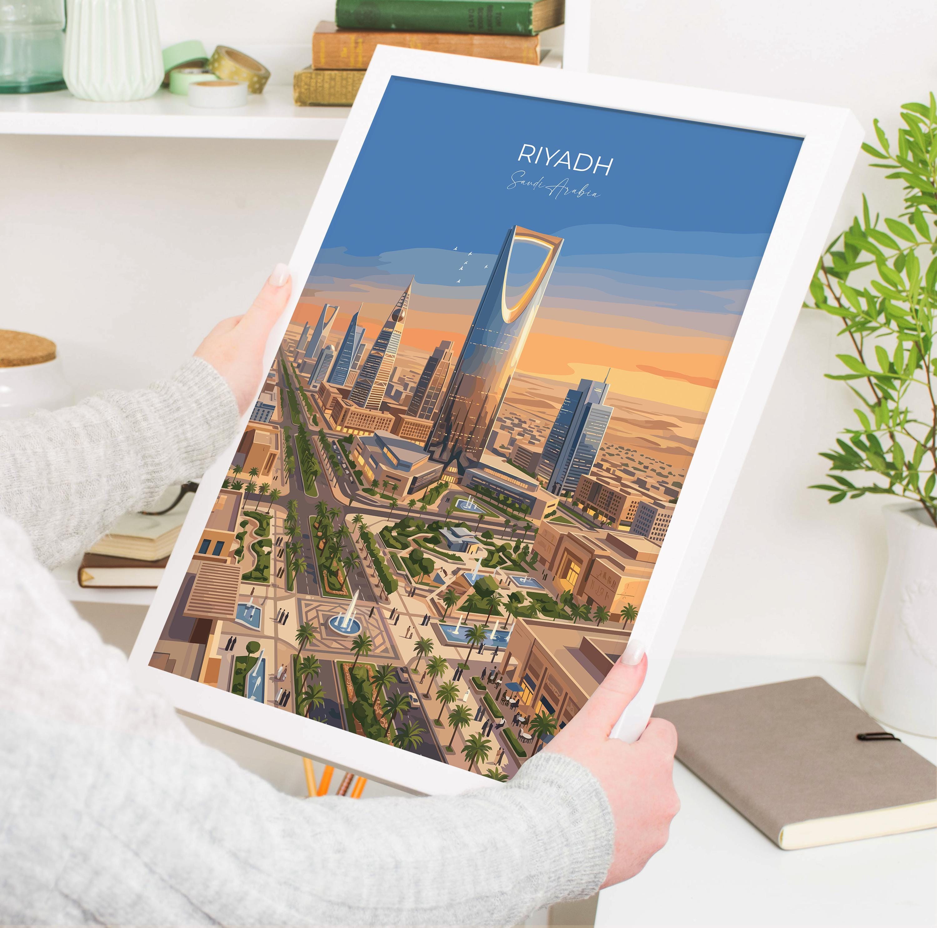 Riyadh Saudi Arabia Travel Print, Riyadh Skyline Wall Art, Modern Desert City Poster, Arabian Architecture, Vintage Style Middle East Decor