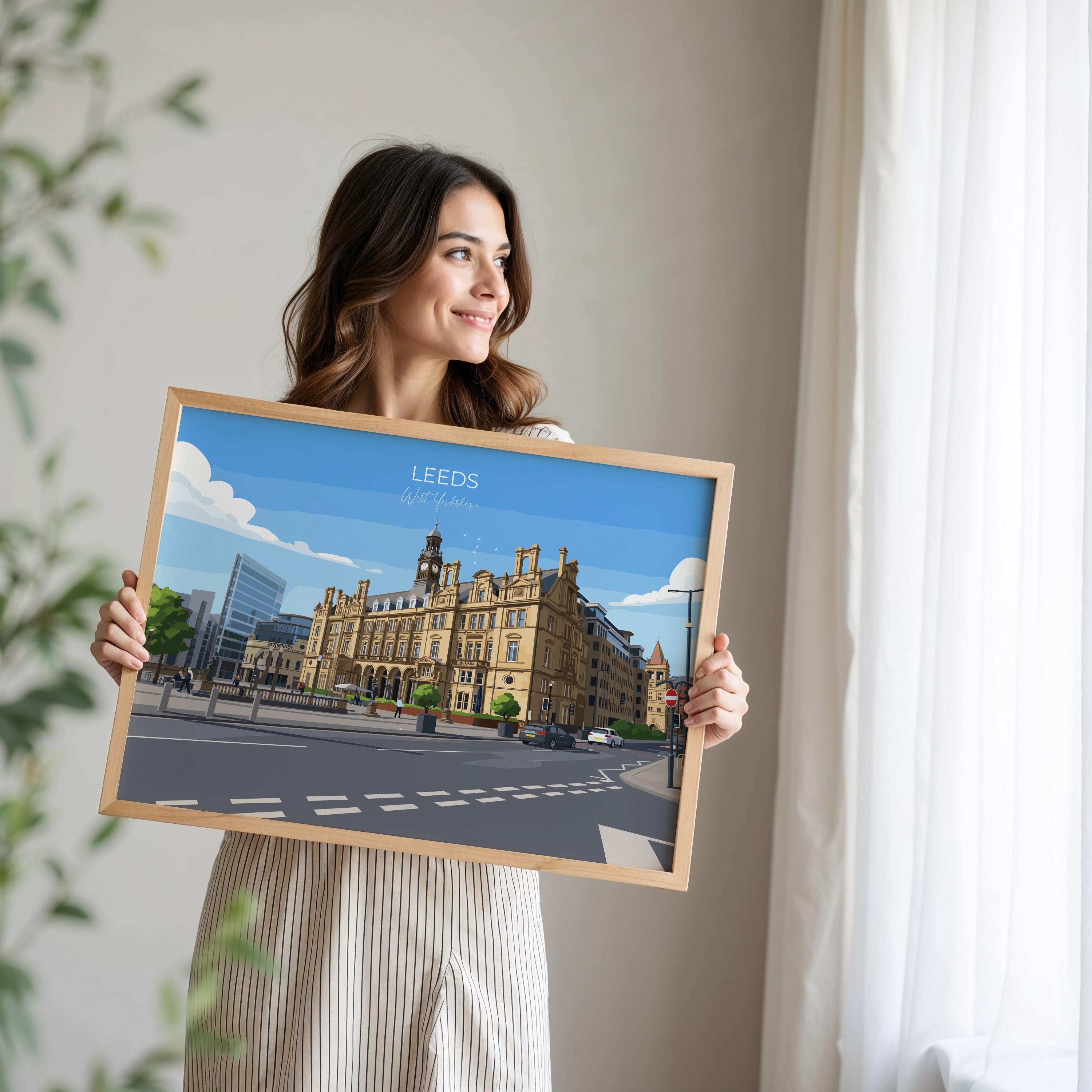 Leeds City Art Print, Leeds City Square, West Yorkshire Landscape Poster, England UK City Travel Decor NQ Media Designs