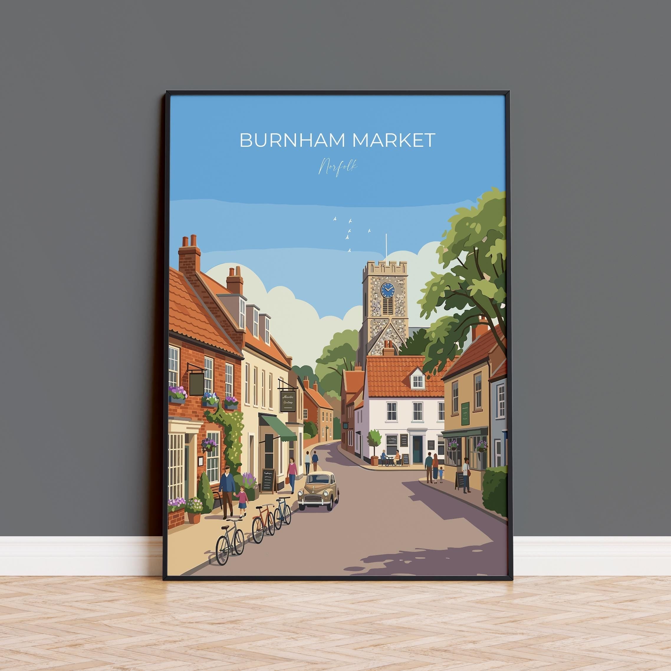Burnham Market Norfolk Travel Print, Norfolk Village Wall Art, English Countryside Poster, Vintage Style UK Coastal Decor, Norfolk Gift NQ Media Designs