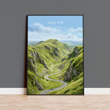 Mam Tor Travel Print, Peak District Wall Art, Derbyshire Landscape Poster, Great Ridge Illustration, UK Nature Decor, Peak District Gift