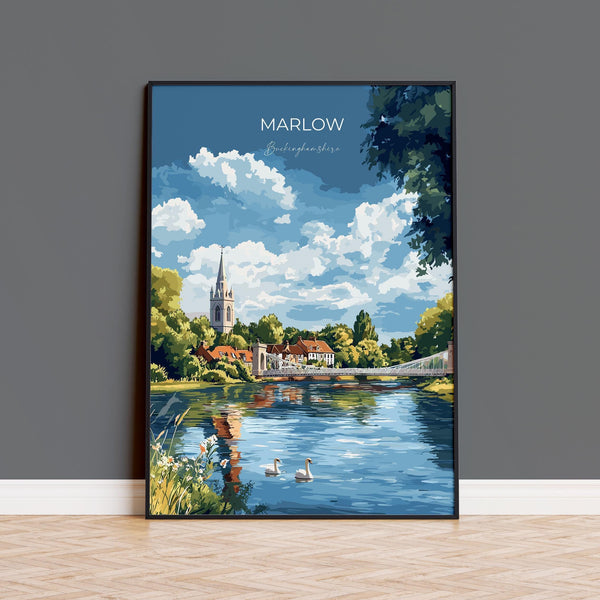 Marlow Travel Print Wall Art, Travel Poster of Marlow, England, Buckinghamshire Art Lovers Gift, Travel Art Gift