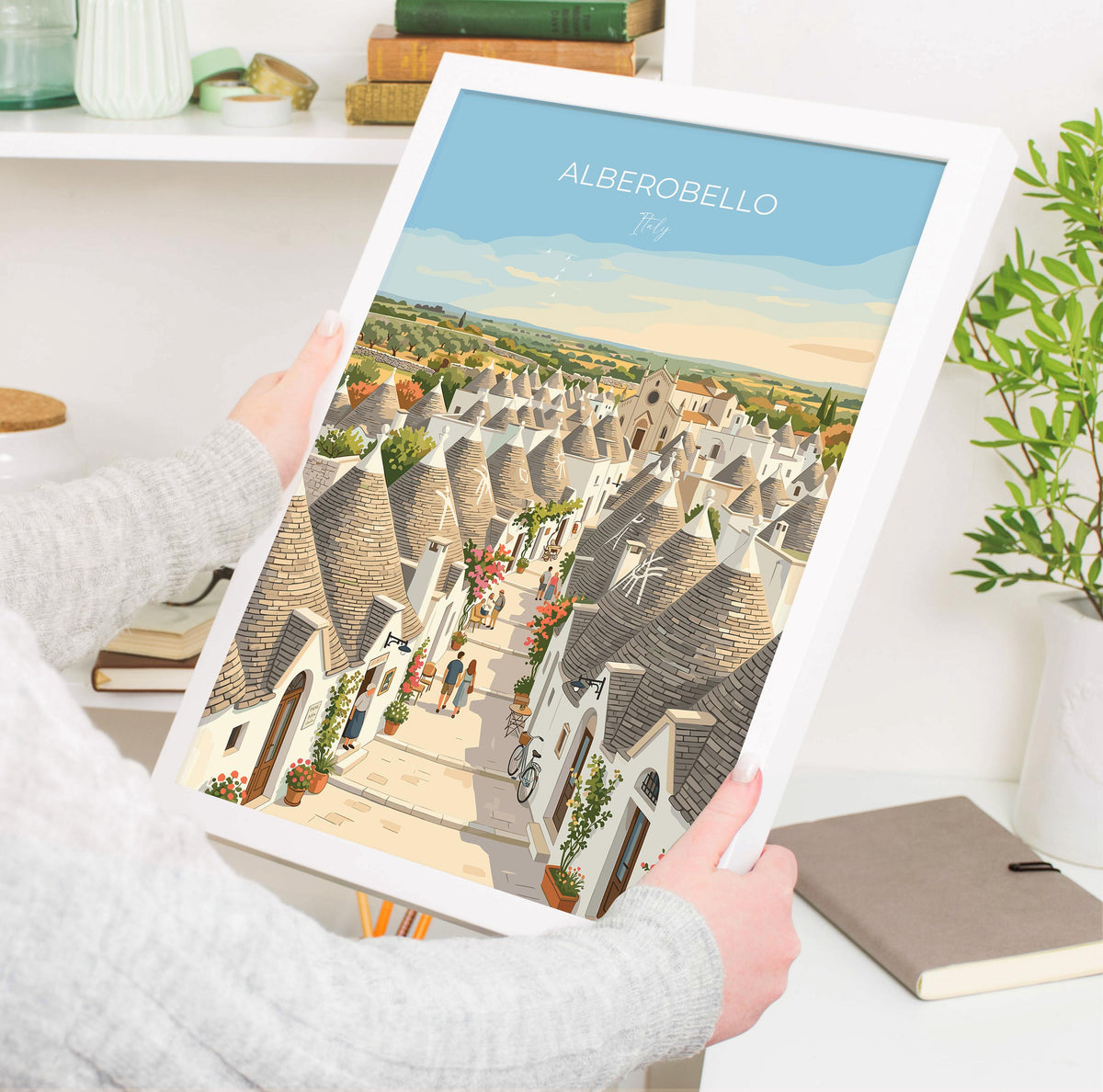 Alberobello Italy Poster, Trulli Houses Wall Art, Puglia Village Print, Italian Travel Poster, Alberobello Gift