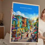 La Boca Buenos Aires Travel Poster, Caminito Wall Art, Colourful Argentina Print, Buenos Aires Illustration, Vintage Style South America