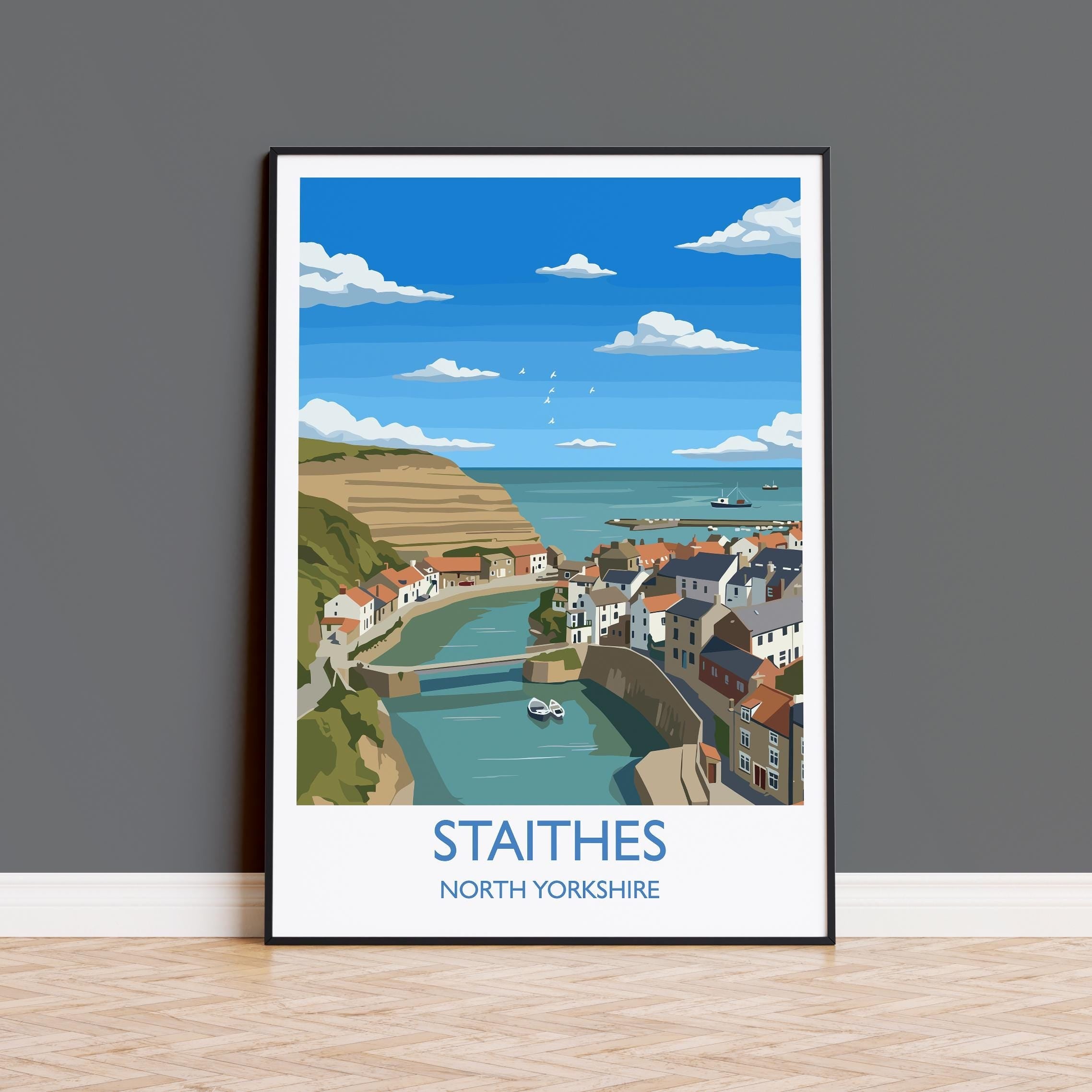 Staithes Travel Print, Travel Poster of Staithes, Yorkshire Gift, England, North Yorkshire Art, Staithes Gift, Wall Art Print NQ Media Designs