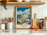 Astypalaia Greece Print, Chora Windmills Wall Art with Border, Greek Island Poster, Dodecanese Travel Print, Astypalaia Gift Print