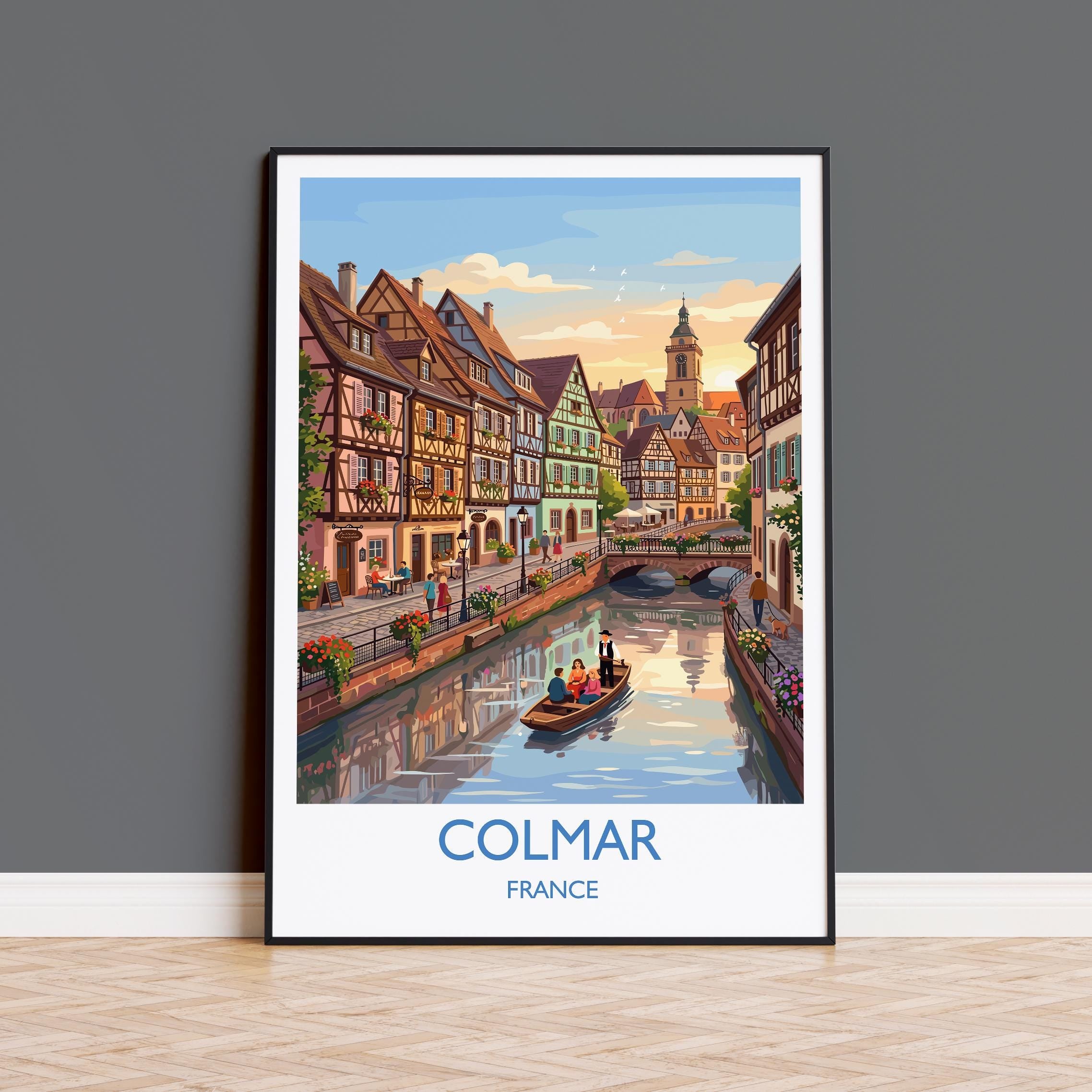 Colmar France Travel Poster, Alsace Village Wall Art, Little Venice Canal Print, Colourful Houses Illustration, Europe Decor