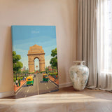 Delhi India Travel Print, India Gate Wall Art, New Delhi Landmark Poster, Historic Monument Illustration, Vintage Style Asia, India Gift