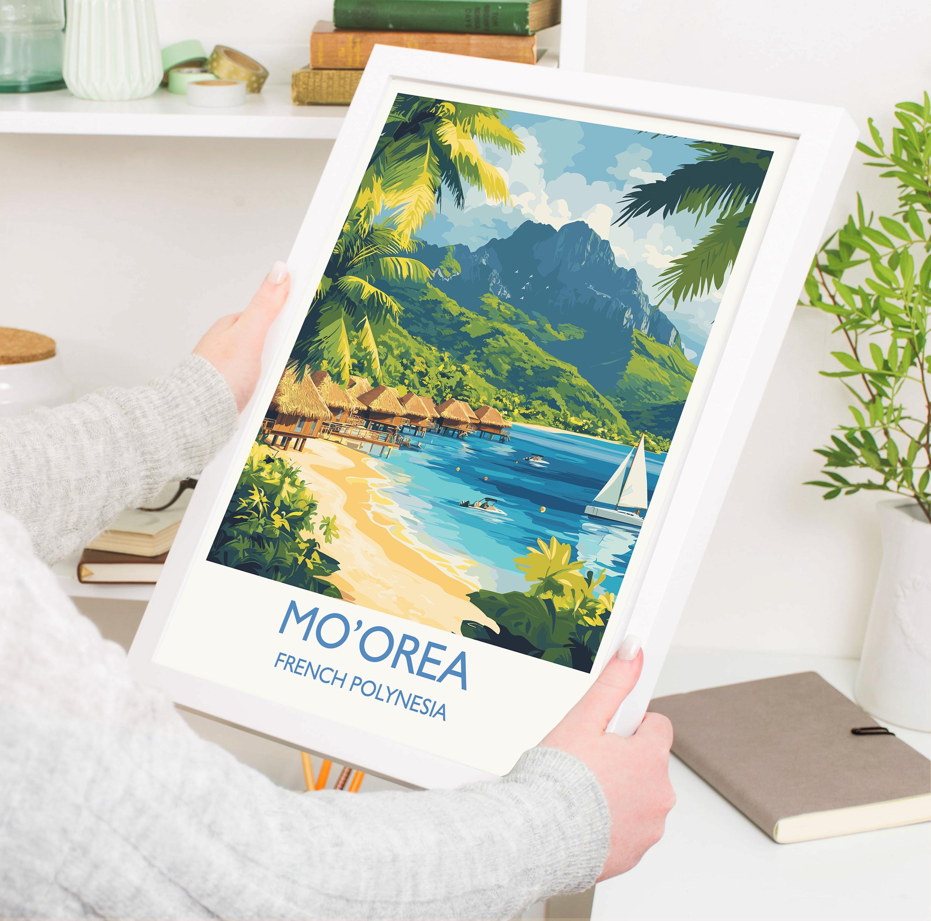 Mo'orea Travel Poster Wall Art, Travel Print of Mo'orea, French Polynesia, South Pacific Islands Art Lovers Gift NQ Media Designs