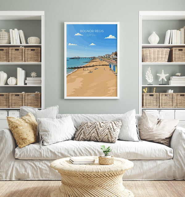 Bognor Regis Travel Print Wall Art, Travel Poster of Bognor Regis, West Sussex Coastal Art, England Art Gift