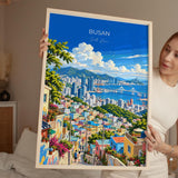 Busan Travel Poster, South Korea Wall Art, Gamcheon Village Print, Gwangan Bridge Poster, Busan Gift