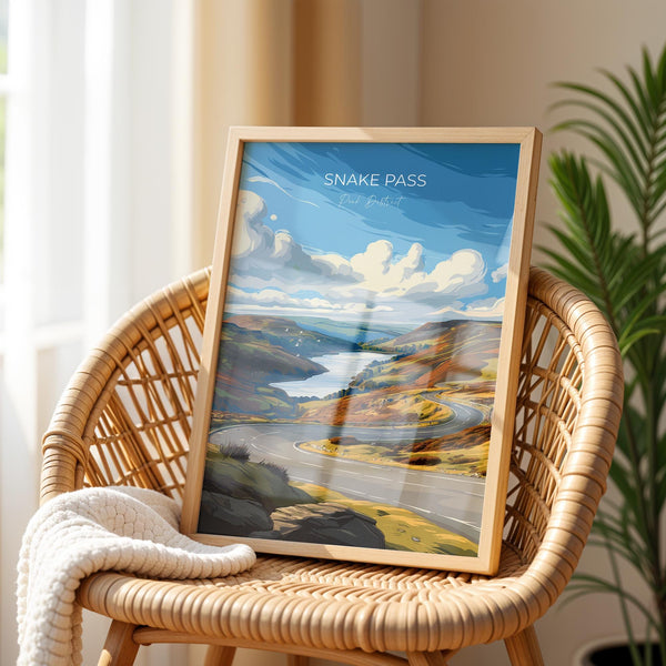 Snake Pass, Peak District Travel Poster Wall Art, Travel Print of Peak District, Derbyshire, English Countryside