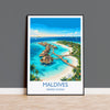 Maldives Indian Ocean Travel Poster, Tropical Island Wall Art, Maldives Beach Print, Overwater Bungalows, Luxury Island Travel Poster