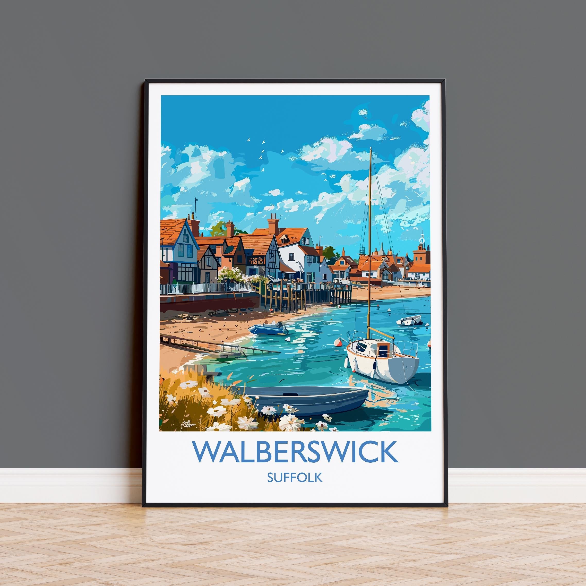 Walberswick Travel Print, Travel Poster of Walberswick, Walberswick Art Lovers Gift, Suffolk Coast Wall Art NQ Media Designs