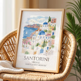 Santorini Greece Watercolour Print, Oia Sunset Wall Art, Blue Dome Church Poster, Aegean Sea Print, Greek Island Watercolour
