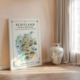 Scotland Illustrated Map Print, UK Wall Art, Highlands Map Poster, Framed or Canvas Print, Scotland Gift Print