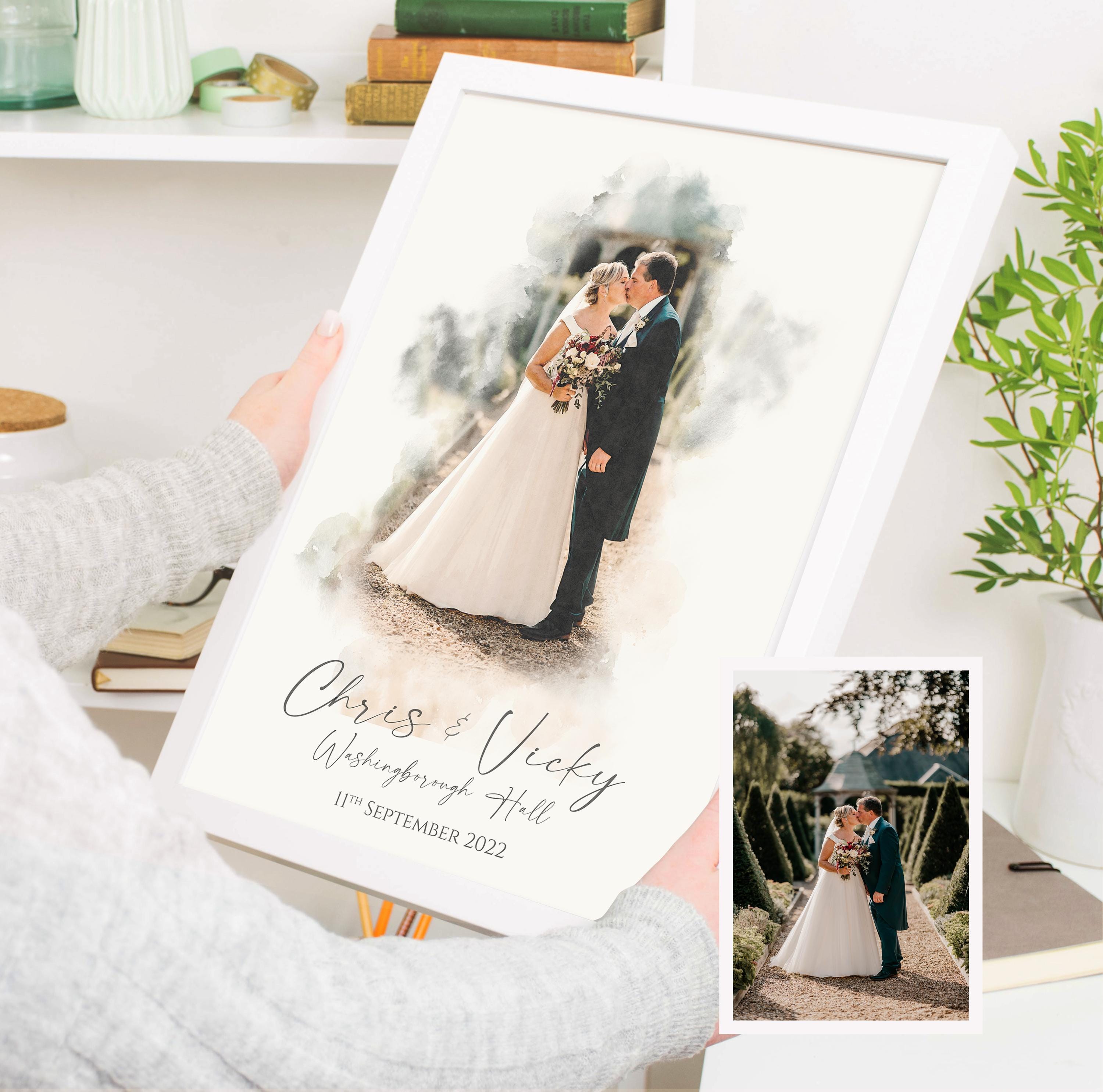 Personalised Watercolour style Wedding Portrait - Wedding Gift - Anniversary Gift -Mr Mrs - Happy couple - Digital Art - Venue Watercolor NQ Media Designs