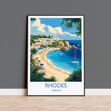 Rhodes Travel Print, Travel Poster of Rhodes, Greece Gift, Greek Islands Art Lovers Gift, Rhodes Wall Art Print NQ Media Designs